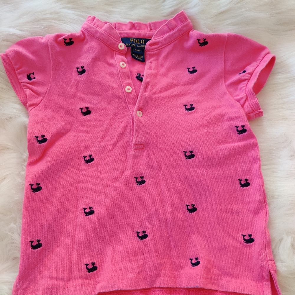 Polo Ralph Lauren Girls' Embroidered Whale Hot Pink Polo Shirt, size 4/4T